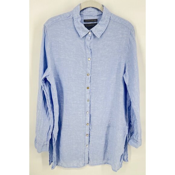 Tahari Womens Essential 100% Linen Blue Tunic Button Up Shirt Size Medium - Picture 1 of 6
